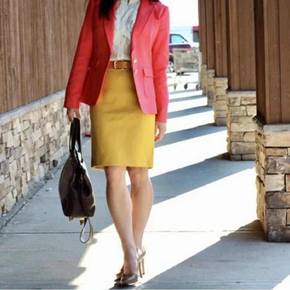 J.Crew No. 2 Wool Blend Pencil Skirt Mustard Yellow Lined Sz 6 Classic Workwear
